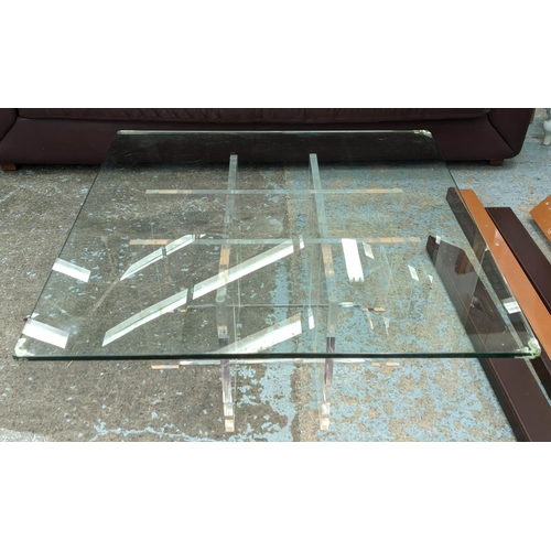 562 - CAREW JONES LOW TABLE, 100cm x 100cm x 45cm H, glass top, lucite base.