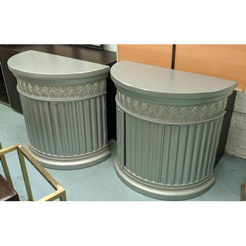 573 - SIDE CABINETS, a pair, each 46cm x 92cm x 86cm H, in a silvered finish, Classical style. (2)