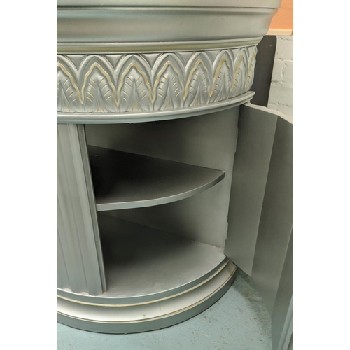 573 - SIDE CABINETS, a pair, each 46cm x 92cm x 86cm H, in a silvered finish, Classical style. (2)