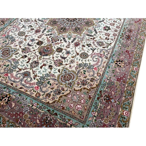 100 - FINE PART SILK PERSIAN TABRIZ CARPET, 305cm x 205cm.