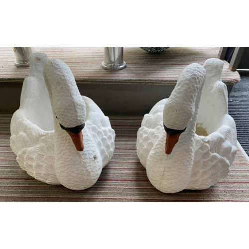 632 - SWAN PLANTERS, a pair, white cast composite stone, 52cm H x 60cm x 42cm. (2)