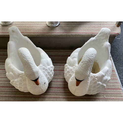 632 - SWAN PLANTERS, a pair, white cast composite stone, 52cm H x 60cm x 42cm. (2)