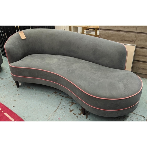 642 - SOFA, 1950's Italian style, grey upholstered with contrasting pink piping, 220cm W approx.