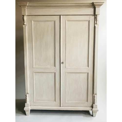 112 - ARMOIRE, 19th century French grey painted with two doors enclosing hanging space, 193cm H x 130cm x ... 