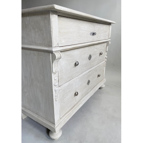 117 - COMMODE, 19th century French grey painted with three long drawers, 103cm x 55cm x 88cm H.