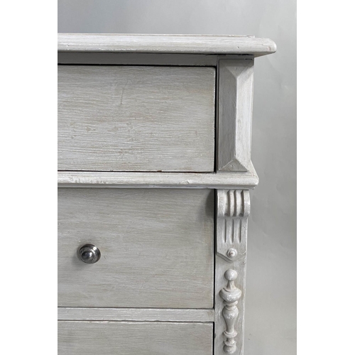 117 - COMMODE, 19th century French grey painted with three long drawers, 103cm x 55cm x 88cm H.