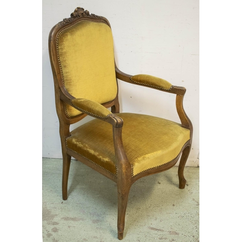 161 - FAUTEUILS, 101cm H x 62cm W x 59cm D, a pair, circa 1890, French walnut in gold plush. (2)