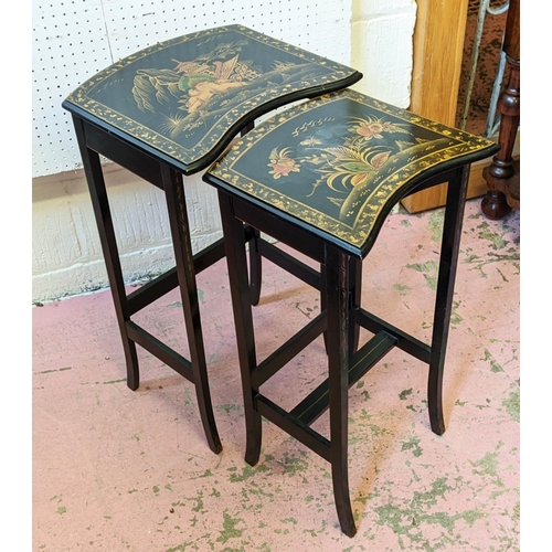 190 - NEST OF TWO TABLES, largest 38cm x 33cm x 68cm H, circa 1920, black and gilt Chinoiserie design. (2)