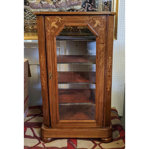 198 - MUSIC CABINET, 51cm x 33cm x 91cm H Victorian walnut with a glazed door and inlaid detail.