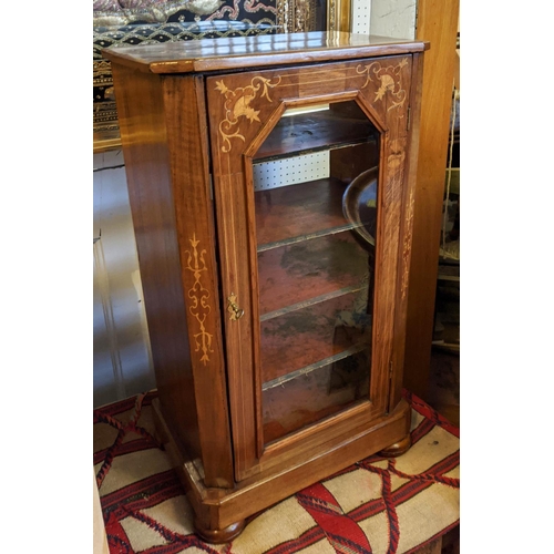 198 - MUSIC CABINET, 51cm x 33cm x 91cm H Victorian walnut with a glazed door and inlaid detail.