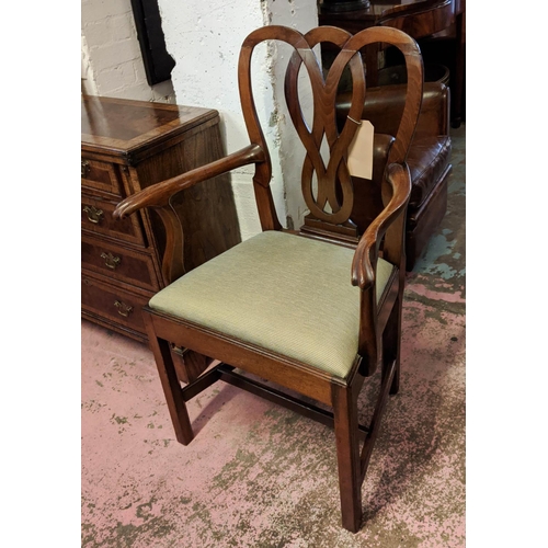 199 - OPEN ARMCHAIR, 64cm x 97cm H, George III mahogany with a shaped back splat and drop in seat.