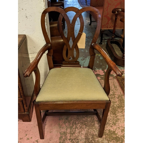 199 - OPEN ARMCHAIR, 64cm x 97cm H, George III mahogany with a shaped back splat and drop in seat.