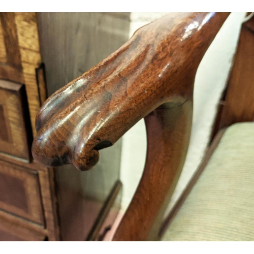 199 - OPEN ARMCHAIR, 64cm x 97cm H, George III mahogany with a shaped back splat and drop in seat.