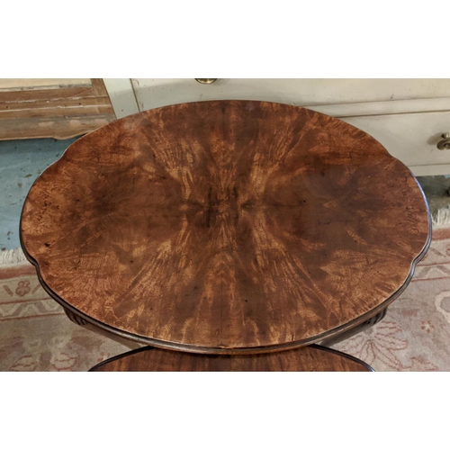 206 - NEST OF THREE TABLES, largest 53cm x 41cm, 20th century walnut the shaped oval tops on slender suppo... 