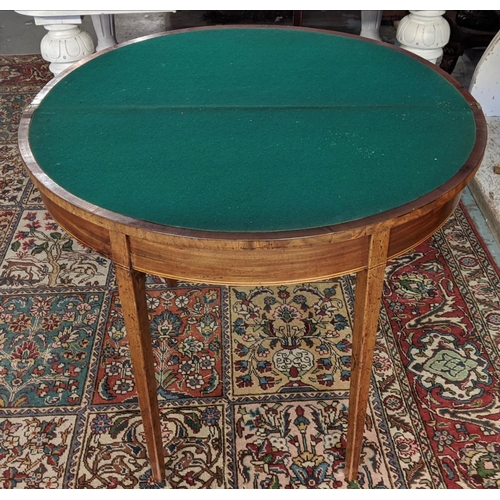 207 - DEMI LUNE CARD TABLE, 92cm x 46cm x 73cm H, George III mahogany, boxwood strung and crossbanded, cir... 