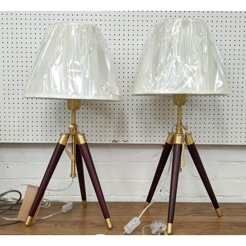 459 - LAUREN RALPH LAUREN TABLE LAMPS, a pair, 71cm H, tripod design, with shades. (2)