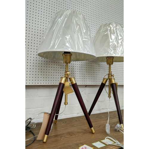 459 - LAUREN RALPH LAUREN TABLE LAMPS, a pair, 71cm H, tripod design, with shades. (2)