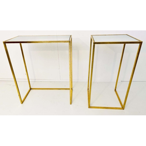 465 - SIDE TABLES, a set of two, 66cm x 56cmx 30cm, gilt metal frames, and inset mirrored tops (2)