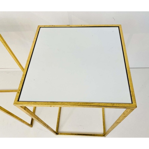 465 - SIDE TABLES, a set of two, 66cm x 56cmx 30cm, gilt metal frames, and inset mirrored tops (2)