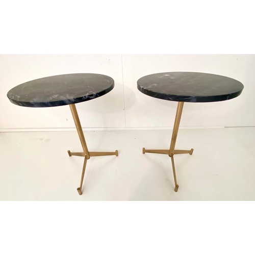 466 - SIDE TABLES, a pair, 51cm H x 40cm diam., 1950s Italian style, circular black marble tops and gilt m... 