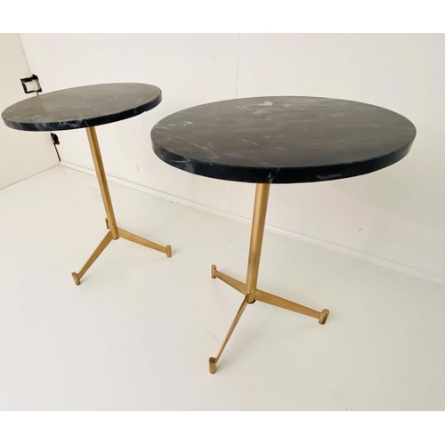 466 - SIDE TABLES, a pair, 51cm H x 40cm diam., 1950s Italian style, circular black marble tops and gilt m... 