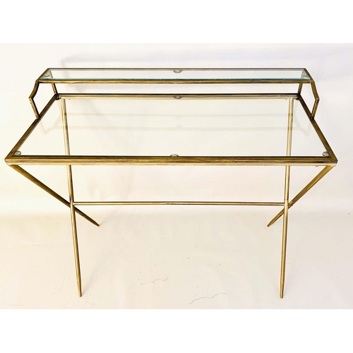 472 - MAISON JANSEN STYLE WRITING DESK, 89cm H x 95cm W x 43cm D, inset glass, gilt metal frame.