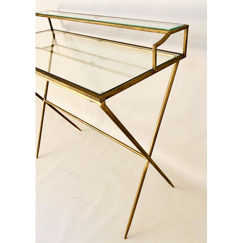 472 - MAISON JANSEN STYLE WRITING DESK, 89cm H x 95cm W x 43cm D, inset glass, gilt metal frame.