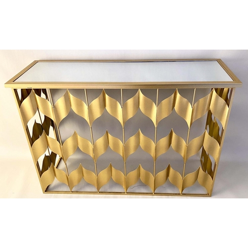 473 - CONSOLE TABLE, 82cm H x 120cm W x 40cm D, chevron design, gilt metal frame.