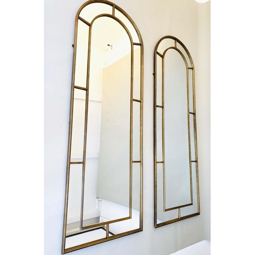 474 - ARCHITECTURAL WALL MIRRORS, a pair, each 180cm H x 63cm W, gilt metal frames, Regency style (2)