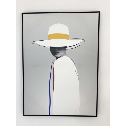 476 - FASHION PRINT ON CANVAS, 140cm H x 100cm  W, depicting an Art Deco model wearing a hat.