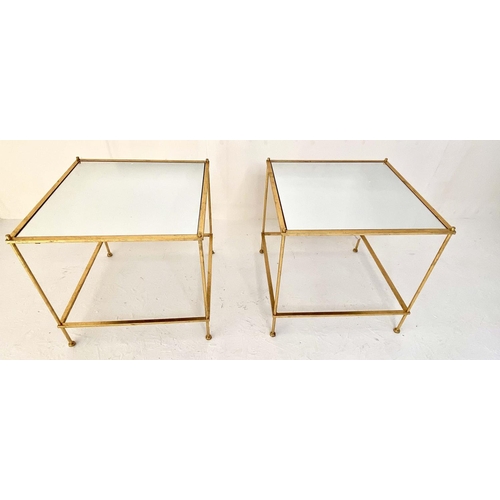 477 - MAISON BAGUES STYLE SIDE TABLES, a pair, 46cmx 46cm x 46cm, square form, inset mirrored glass to top... 