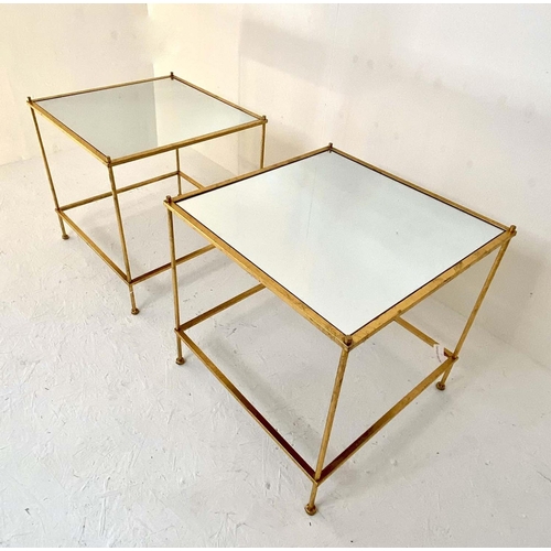 477 - MAISON BAGUES STYLE SIDE TABLES, a pair, 46cmx 46cm x 46cm, square form, inset mirrored glass to top... 