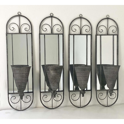 481 - ARCHITECTURAL GARDEN MIRRORED WALL PLANTERS, a set of four, 82cm x 21cm x 19cm, metal frames. (4)