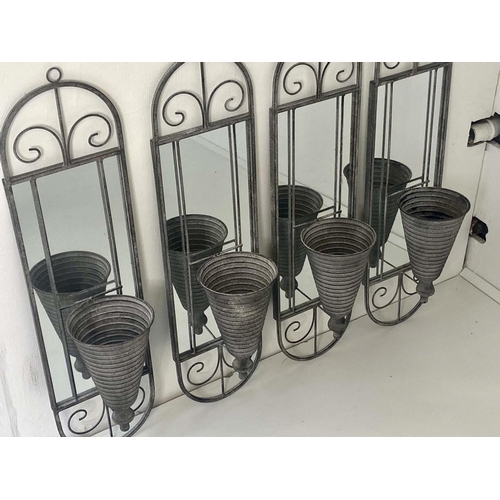 481 - ARCHITECTURAL GARDEN MIRRORED WALL PLANTERS, a set of four, 82cm x 21cm x 19cm, metal frames. (4)