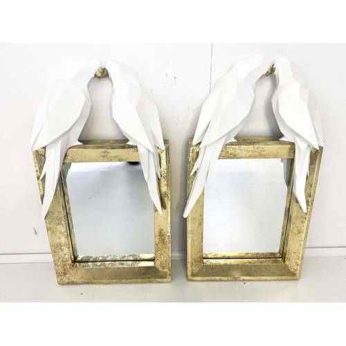 482 - LOVE BIRD WALL MIRRORS, a pair, each 60cm H x 32cm W, gilt frames with love birds to crest. (2)