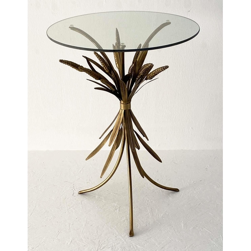 483 - WHEAT SHEAF SIDE TABLE, 67cm H x 47cm diam., 1960s French style, glass circular top.