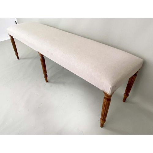 488 - HALL SEAT, 150cm x 40cm x 50cm, neutral upholstery, on six legs.