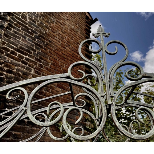 494 - ARCHITECTURAL GARDEN GATES, a pair, regency style, faux verdigris finish, 250 x 185 x 38. (2)