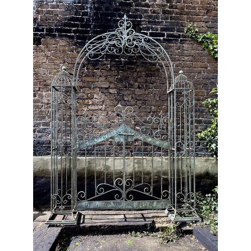 494 - ARCHITECTURAL GARDEN GATES, a pair, regency style, faux verdigris finish, 250 x 185 x 38. (2)