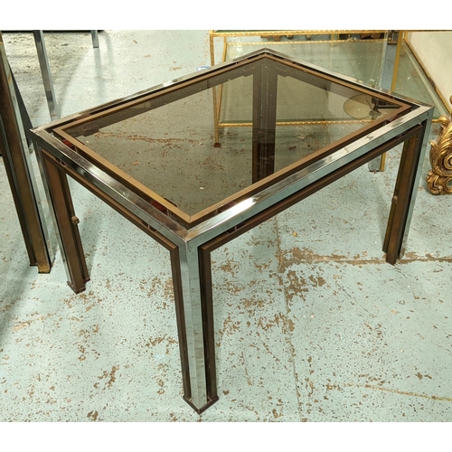 549 - LOW TABLE, Romeo Rega style, 81cm x 60cm x 51cm H, mid century, glass metal and brass.