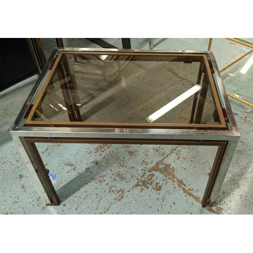 549 - LOW TABLE, Romeo Rega style, 81cm x 60cm x 51cm H, mid century, glass metal and brass.