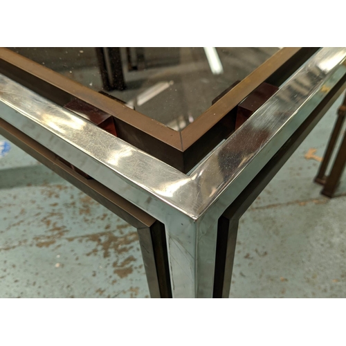 549 - LOW TABLE, Romeo Rega style, 81cm x 60cm x 51cm H, mid century, glass metal and brass.