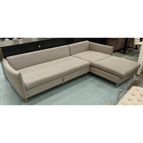 577 - CORNER SOFA BED  165cm x 245cm x 63cm, contemporary design, grey fabric upholstered.