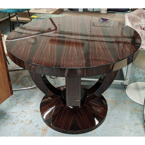 608 - CENTRE TABLE, 99cm diam. x 78cm H, circular exotic wood.