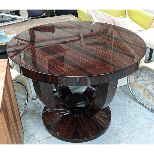 608 - CENTRE TABLE, 99cm diam. x 78cm H, circular exotic wood.