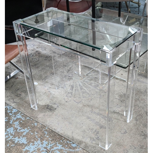 609 - CONSOLE TABLE, 78cm W x 39cm D x 78cm H, perspex and glass.