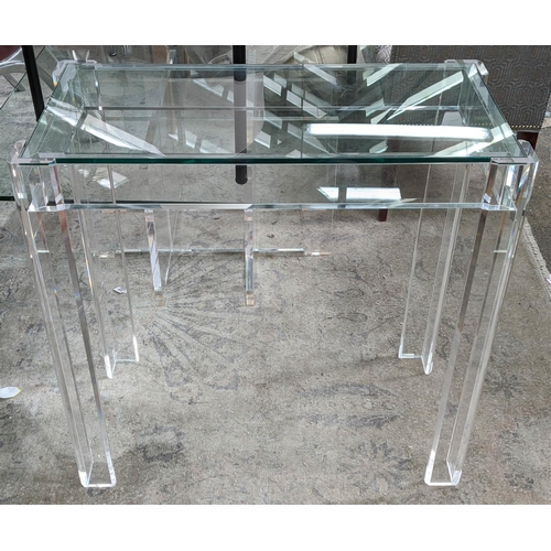 609 - CONSOLE TABLE, 78cm W x 39cm D x 78cm H, perspex and glass.