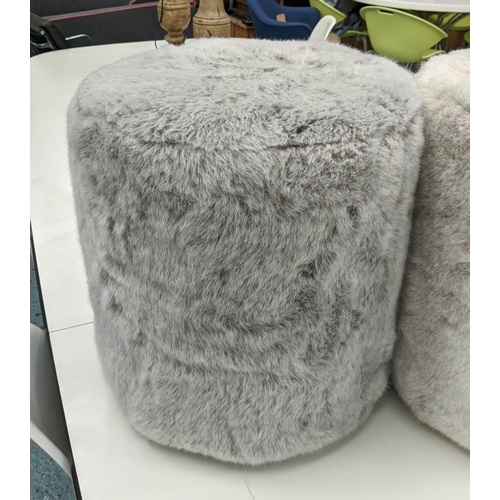 620 - FAUX FUR STOOLS, three, each 44cm W x 51cm H, cylindrical. (3)