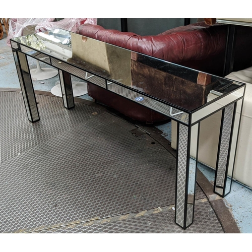 627 - MIRRORED CONSOLE, 46cm D x 180cm W x 75cm.