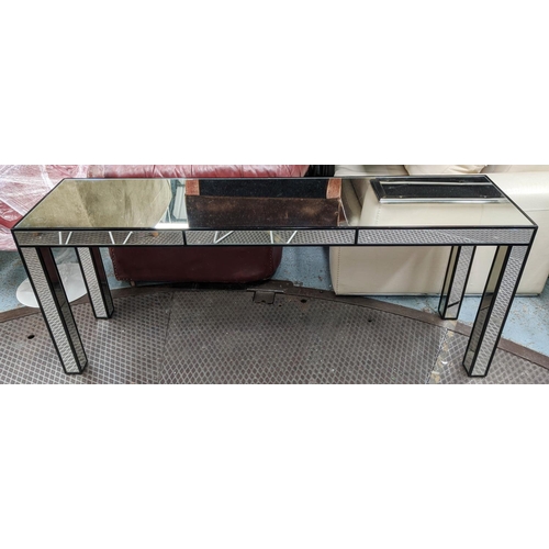 627 - MIRRORED CONSOLE, 46cm D x 180cm W x 75cm.